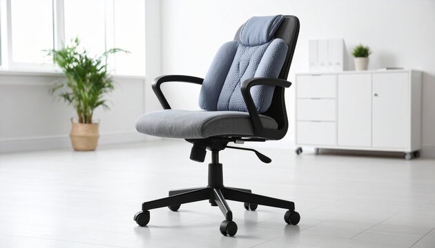 Modern ergonomic office chair with blue and grey fabric