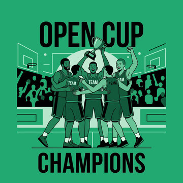 Basketball Team Celebrates Victory Holding Championship Trophy