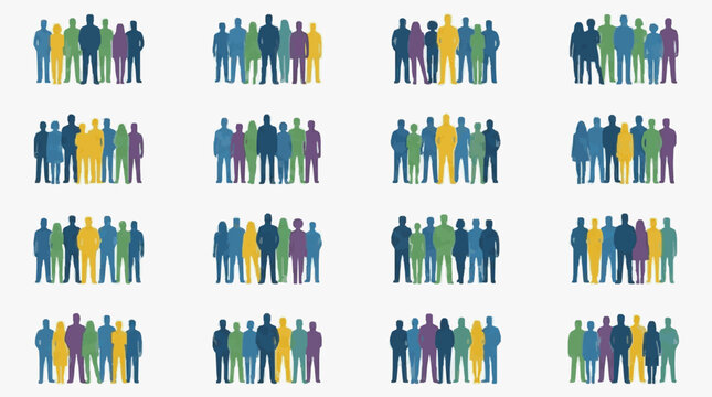 Diverse colorful character groups illustration.