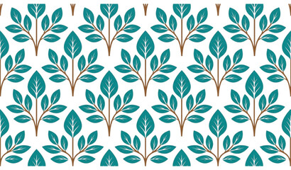 Seamless Stylized Teal Leaf Botanical Pattern Vector Illustration © Mehedi