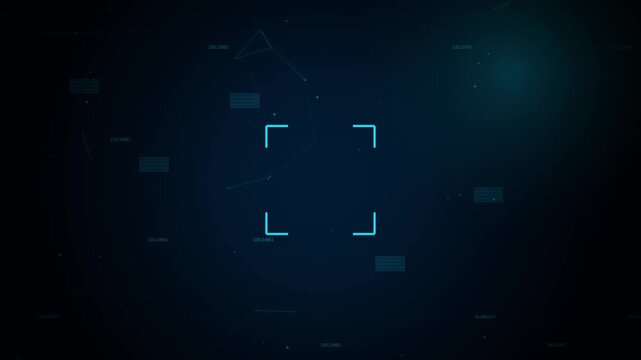 Digital futuristic grid interface with glowing blue crosshair targeting system, data points, and abstract network connections, technology background