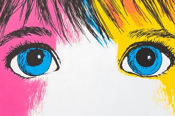 Fototapeta premium Close-up of expressive eyes with vibrant, pastel-colored background for artistic appeal