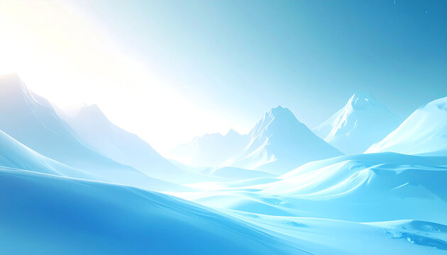 A breathtaking panoramic view of majestic snow-capped mountains bathed in the soft, ethereal glow of the morning sun, creating a serene and tranquil winter landscape