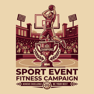 Basketball Champion Slam Dunking Over Trophy Illustration Vibrant
