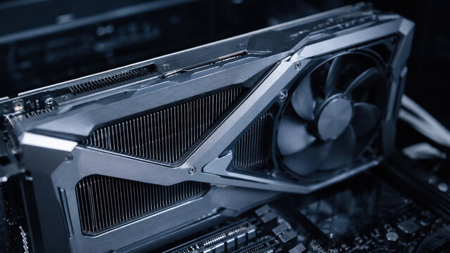 Graphics card installed in computer motherboard