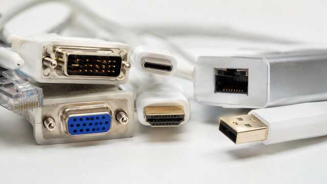Assorted computer cables and connectors