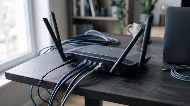 Wireless router with connected network cables