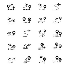 Fototapeta premium Airplane Route Icons Set: Travel, Navigation, and Destination Icons