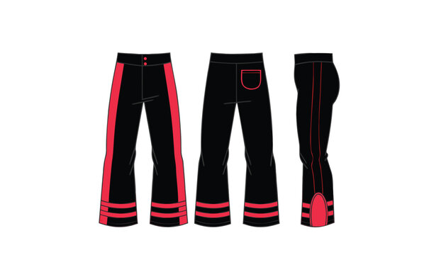 Black and Red Track Pants Vector Technical Drawing