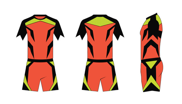 Orange and Black Sports Uniform Kit Vector Technical Drawing