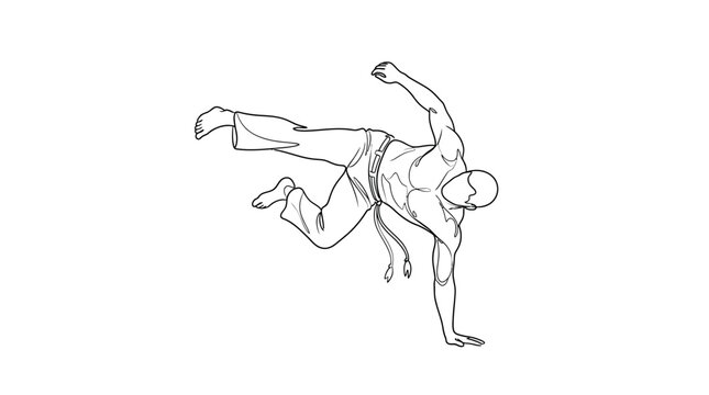 Capoeira Fighter Continuous Line Art Illustration - Brazilian Martial Arts Acrobatics Vector
