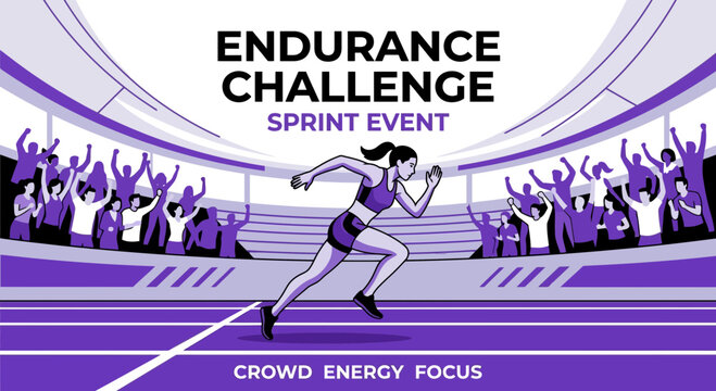 Athletic Woman Sprinting In Stadium Crowd Energy Focus