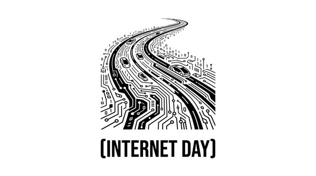 Abstract digital highway illustration with circuit board patterns and data symbols