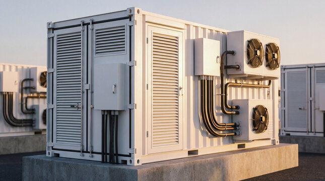 Battery energy storage system container installed in an industrial facility for renewable power grid management