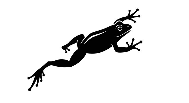 Black silhouette of a leaping frog on white background.