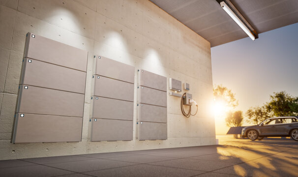 Group of home batteries or energy storage systems in garage