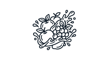 Apple and berry fruit splash line art drawing. © jasin