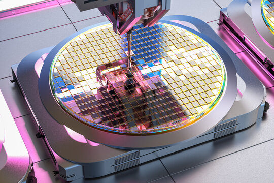 Robotic arms with silicon wafers for semiconductor manufacturing