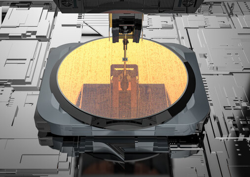 Robotic arms with silicon wafers for semiconductor manufacturing