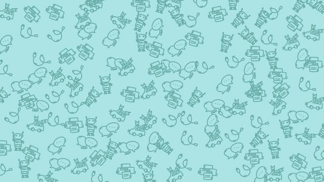 Repeated light blue bunny rabbit character speech bubble shapes linear pattern art suitable for stationery, wrapping paper, textiles, and childrens products.