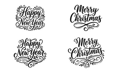 Elegant hand lettered typography for holiday greetings 'happy new year' 'merry christmas' designs © GFXsufia