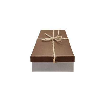 A brown gift box tied with a ribbon made of twine PNG transparent.