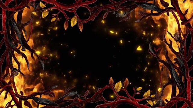 Dark Fantasy Red Vines and Fire Frame Background Animation
