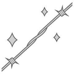 Fototapeta premium Barbed wire segment vector with star decorations and grey color palette for security concepts or modern industrial borders showing sharp metallic thorns on twisted strands in clean graphic design.