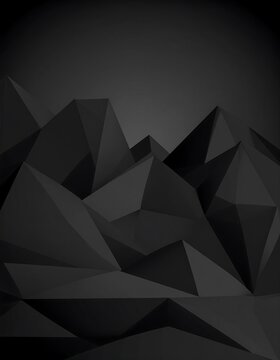 A dark, monochromatic digital artwork featuring a cluster of geometric mountain peaks