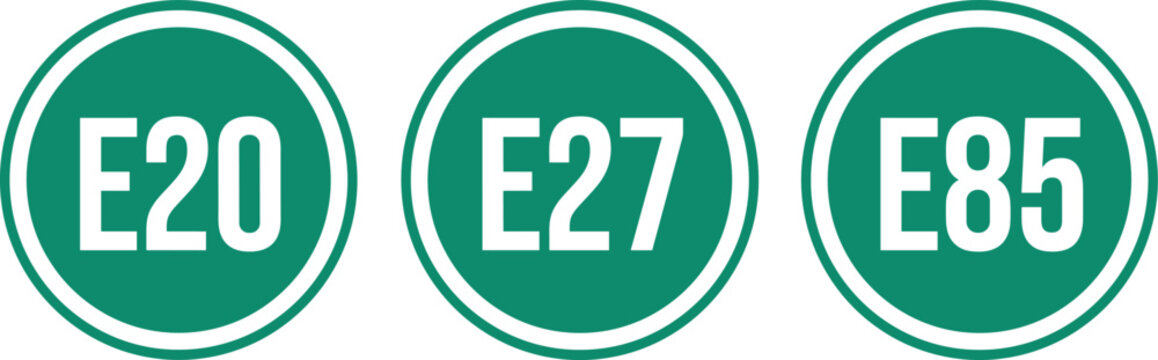 E Number Food Additive Icons Set with E20, E27, and E85 Labels for Food Packaging, Ingredient Identification, Nutrition, and Product Marking