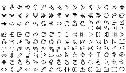Obraz premium Modern Line Arrow and Cursor Icon Collection with 100 Navigation Symbols Editable Stroke Vector Set