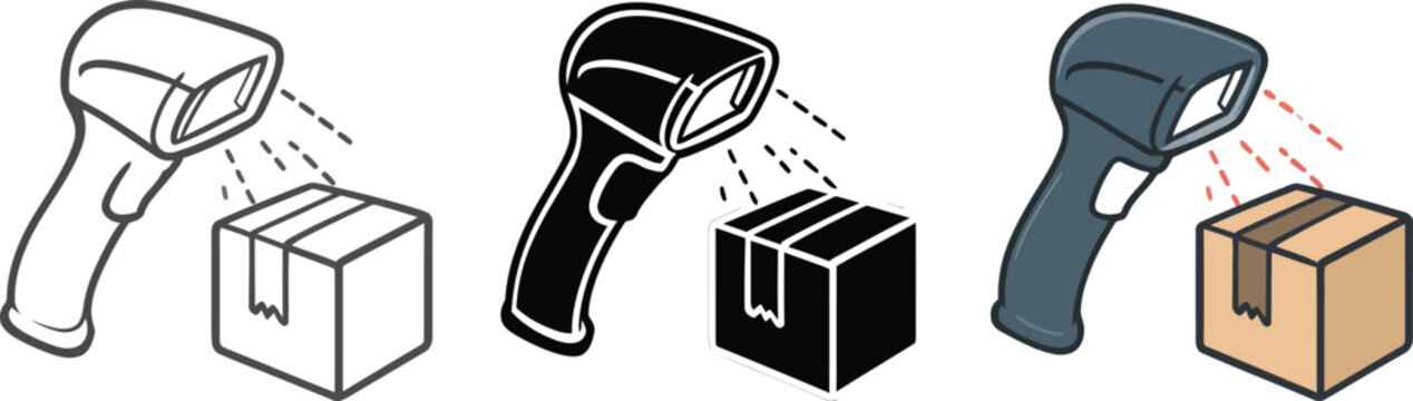 Barcode scanner reading different colored package boxes in sequence