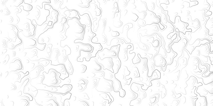 Abstract topographic contour map design with wavy lines and curves on white background
