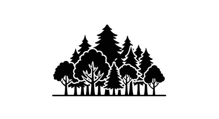 Forest silhouette stands as a graphic representation of a dense woodland area with coniferous trees. © ocil