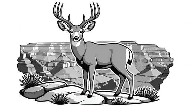 Abstract Illustration of a Mule Deer and Grand Canyon Landscape
