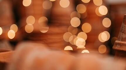 Fototapeta premium Festive bokeh background with warm glowing lights and rustic terracotta colors.