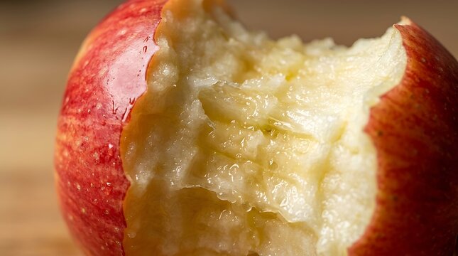 Fresh red apple with a bite taken out of it close up. apfel angebissen