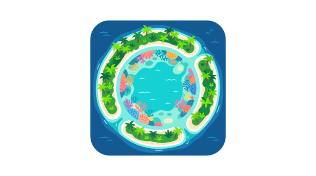 Aerial view of tropical island atoll with lagoon.