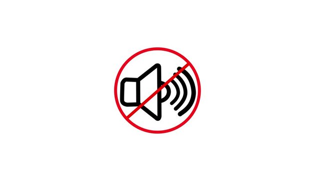No sound audio silenced motion graphic of speaker mute with a restriction sign on a dark background animated symbol. No allowed transparent sound speaker audio silenced motion graphic on a black backg