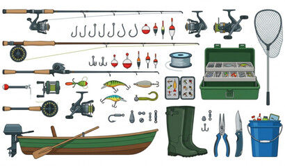 Fishing gear icon and equipment set vector illustration isolated on white background © ajgar