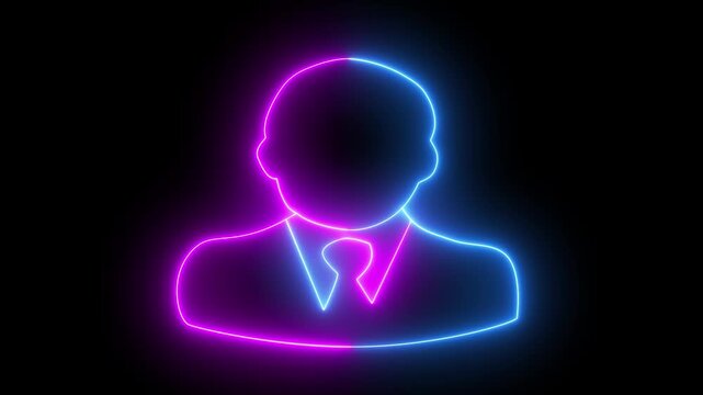 Glowing neon Business man avatar profile . A business man icon animated on a white background. business man 4K video animation.