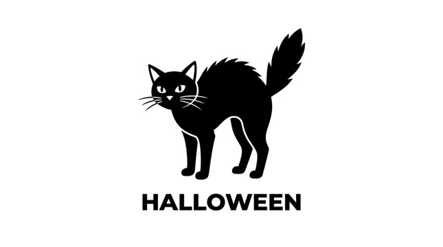 Black cat silhouette with arched back for Halloween concept