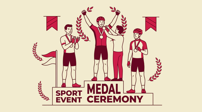 Athletes Celebrated On Podium At Sport Medal Ceremony