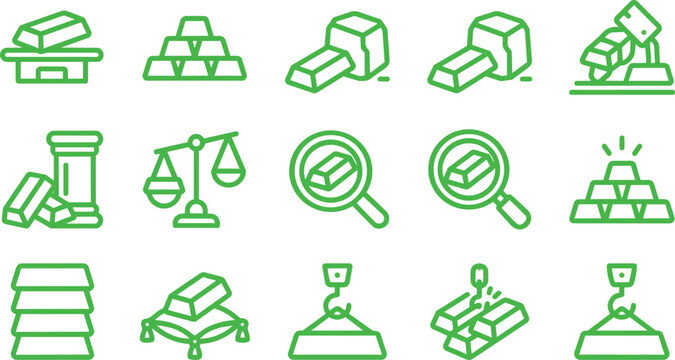 Green bullion and gold bar icons representing finance and wealth