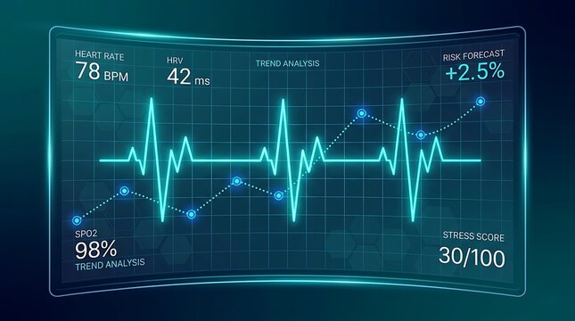 Advanced heart health monitoring dashboard with real time data and predictive risk analysis visualization