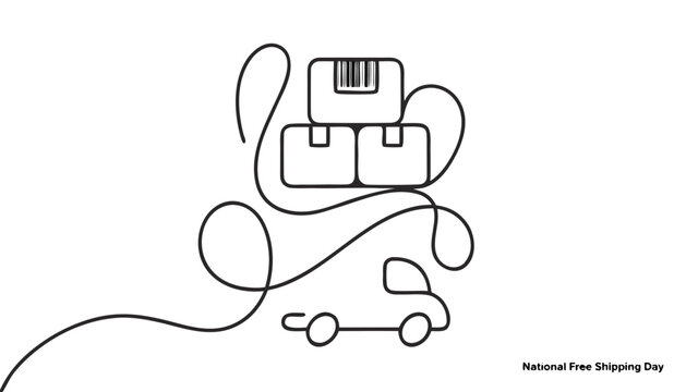 Free Shipping, Delivery, Logistic, Box, Car, Line Art, Icon