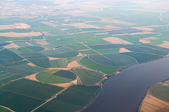 Aerial view of tagus river lisbon region, selective focus