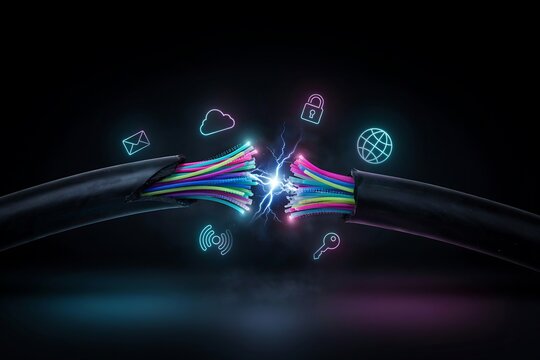 Cyber Security Threat Broken Internet Cable high resolution picture