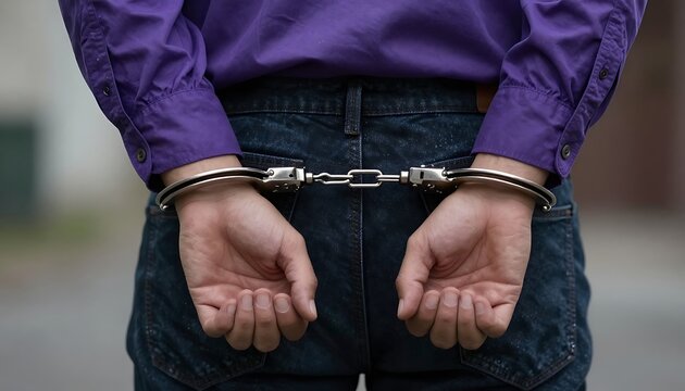 Arrested Man with Hands in Handcuffs Behind Back Law Concept