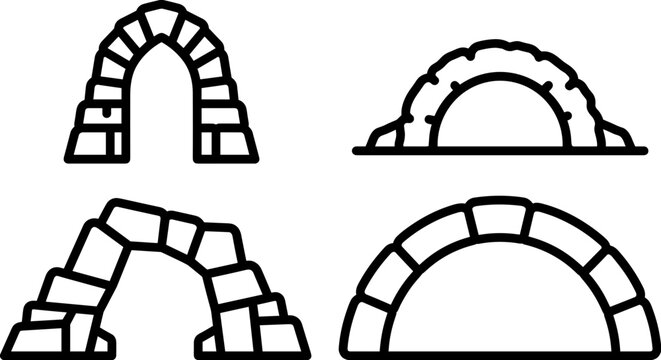 Rock arch and stone gateway icon set for landscape design
